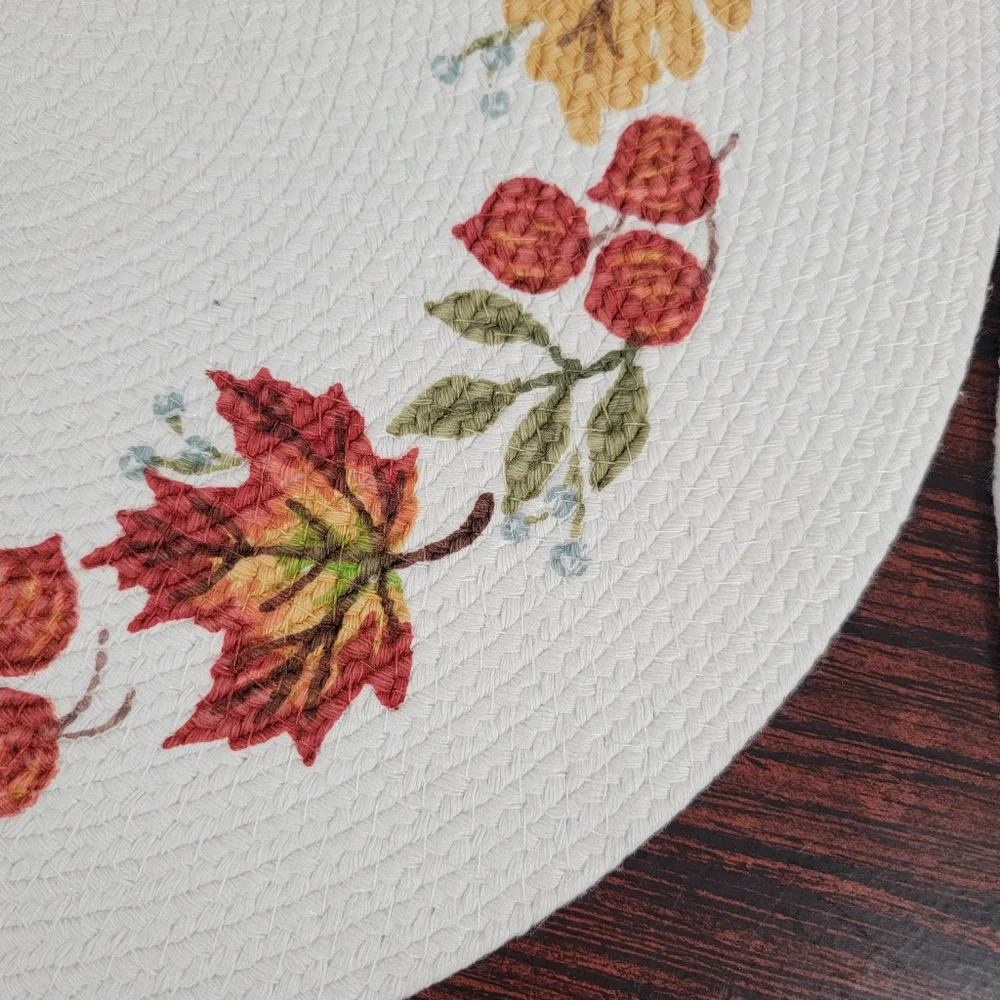 Set of 4 Kay Dee Designs Fall Autumn Leaves Braided Round Table Placemats NWT
